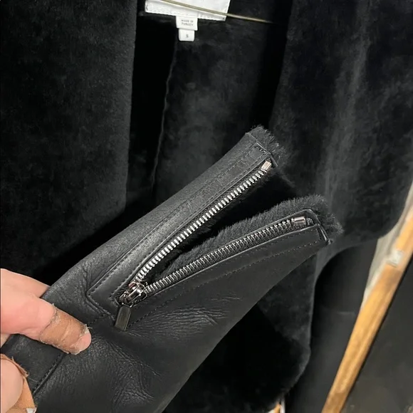 L.K. Bennet CT Amberly Black 100% Sheepskin/Shearling Coat Jacket- size Small